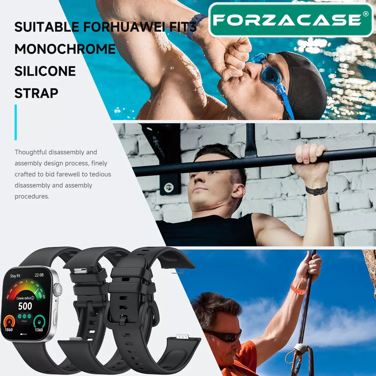 Forzacase Huawei Fit 3 ile uyumlu Tokalı Silikon Kordon Kayış - FC635